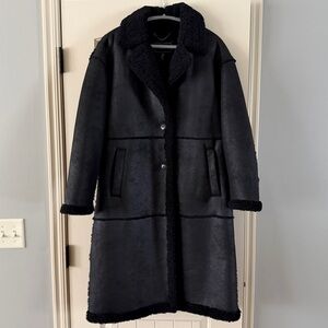 BCBGMaxAzria | Shearling Lined Faux Suede Teddy Coat | Black, Size S | NWT